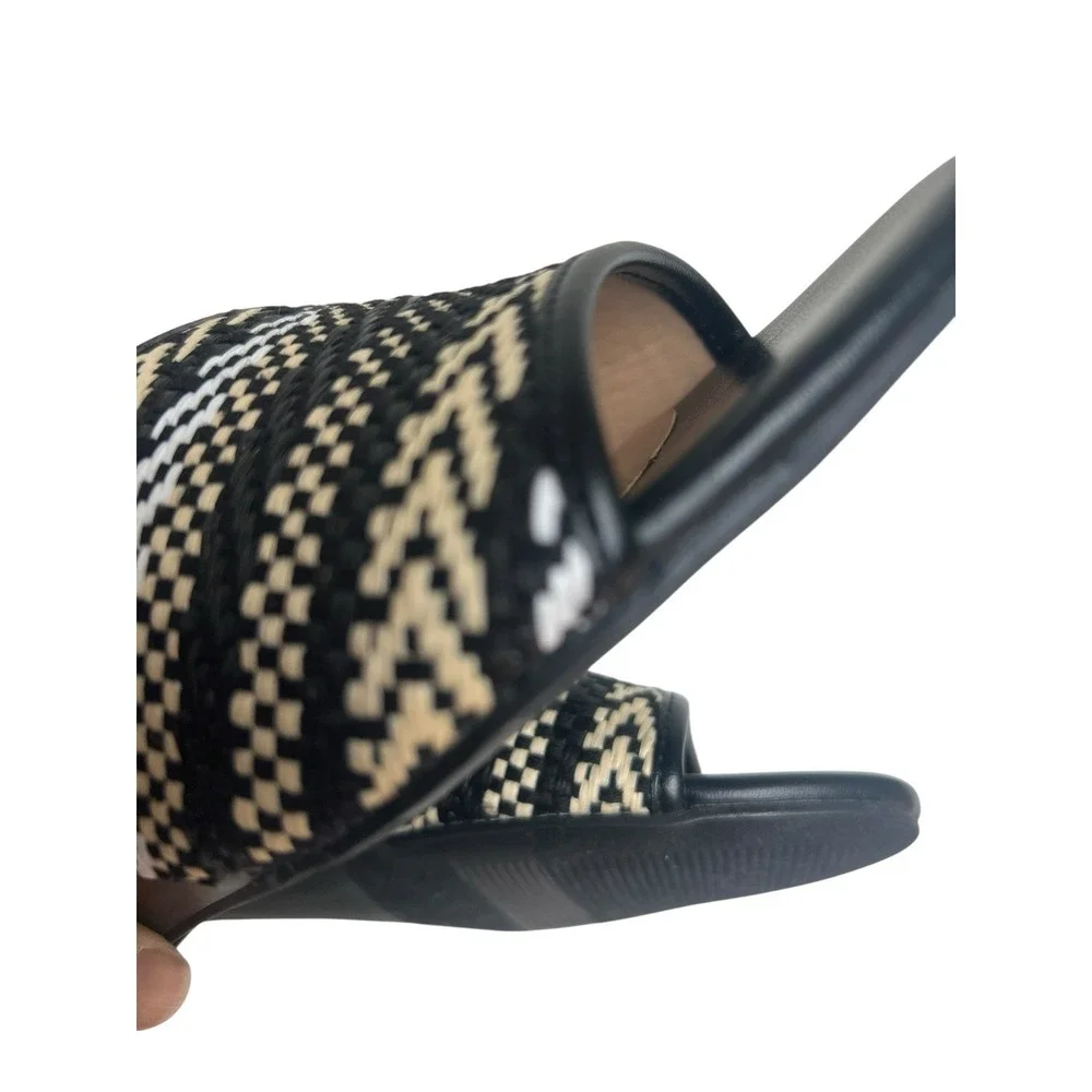 Ann Taylor Womens Black Woven Slip on Slides Open Toe Wedge‎ Sandals Size 6M EUC